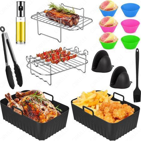 15 pièce saccessoires air fryer pour Ninja Foodi AF400EU, AF300EU 7.6L-9.5L friteuse à air chaud, moule en silicone set d'accessoires friteuse à air chaud Compatible avec Dual Zone (1/5)