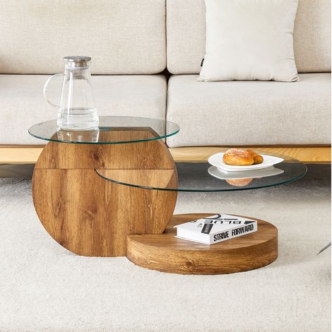 Couchtisch 89,9 x 50,8 x 43,2 cm transparent Holzoptik – Glas, MEUBLIV (1/5)