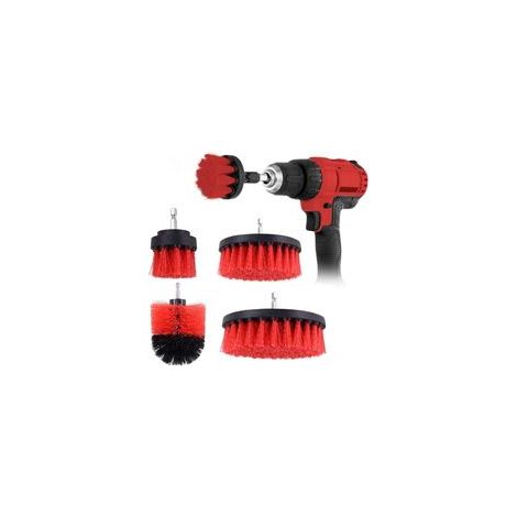 Brosses pour perceuse électrique 4 pièces, brosse rotative de nettoyage des poils de 2" / 3,5'' / 4'' / 5'', outils de nettoyage de voiture de cuisine, rouge set de brosses de nettoyage pour pe