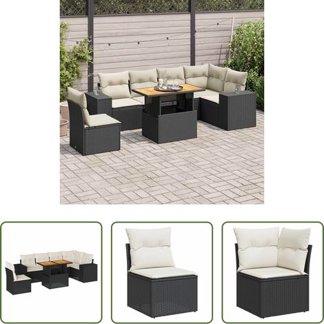 vidaXL Canapé extérieur -  Salon de jardin 7 pcs avec coussins noir résine tressée (1/5)