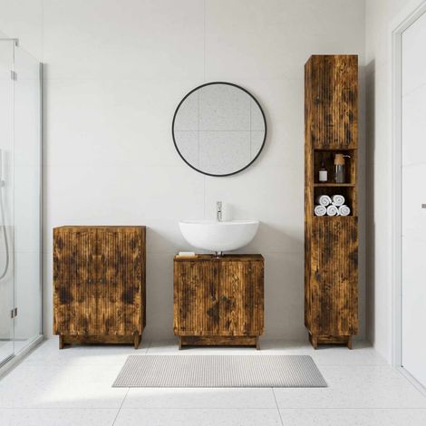 vidaXL 3 Piece Bathroom Cabinet Set EDE Smoked Oak Engineered Wood (1/5)