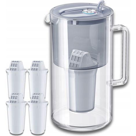 Caraffa filtrante in vetro Aquaphor Nord da 2,5 l + 4 cartucce A5 (350 l), grigia (1/5)
