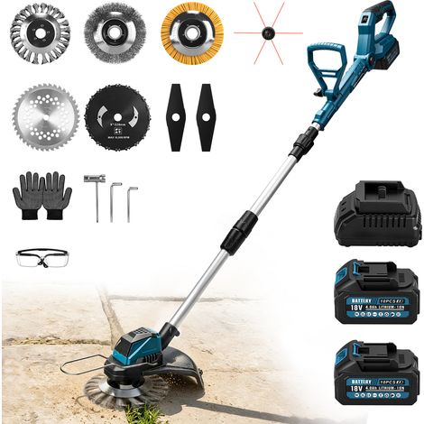 1200W 16800 tr/min Débroussailleuse Électrique Sans Balais Bloc Aluminium Refroidissant Réglage 90° Longueur Réglable 100-140cm avec 2x Batteries Coupe Bordure Compatible Makita 21V 7 Types Jusqu'à 25 (1/5)