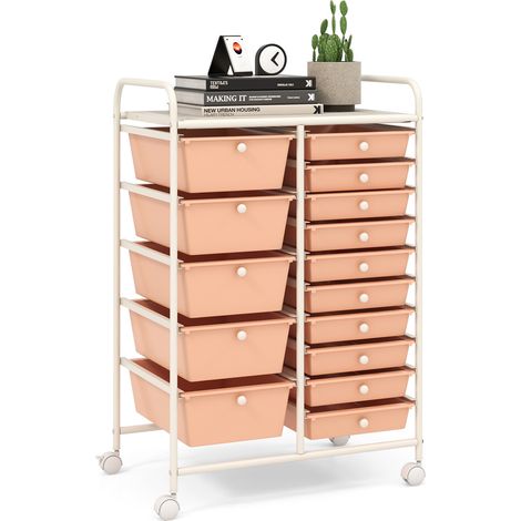 15-Drawer Utility Rolling Organizer Cart Multi-Use Storage-Peach (1/5)