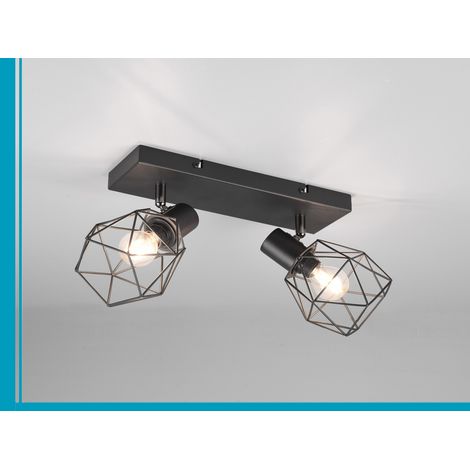 Industrial Deckenstrahler NARDA 2-flammig Gitter Schwarz, Breite 30cm