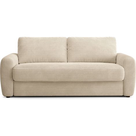 Canapé droit convertible 3 places en velours côtelé beige - ouverture express - Salvia (1/5)
