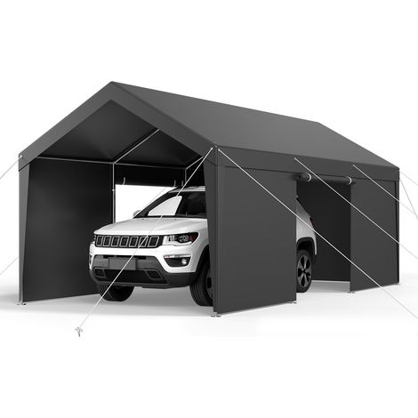 VEVOR Posto Auto Coperto Esterno, Riparo per Auto 3,05 x 6,09 x 2,87 m, Tettoia Potabile con Pareti Laterali e Porta Rimovibili, Resistente ai Raggi UV e all'Acqua, per Auto e Barca, Grigio (1/5)
