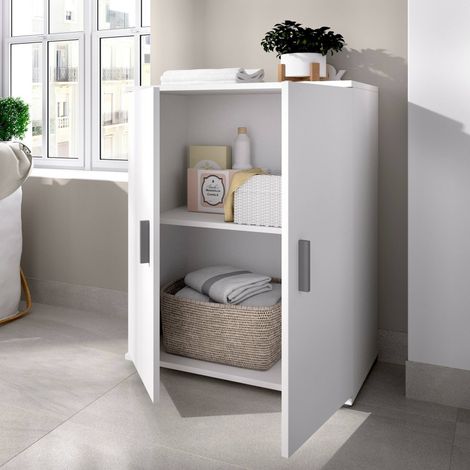 Dmora - Armario multiusos Dmedr, Mueble zapatero multiusos, Mueble con 2 puertas, 61x35h80 cm, Blanco (1/5)