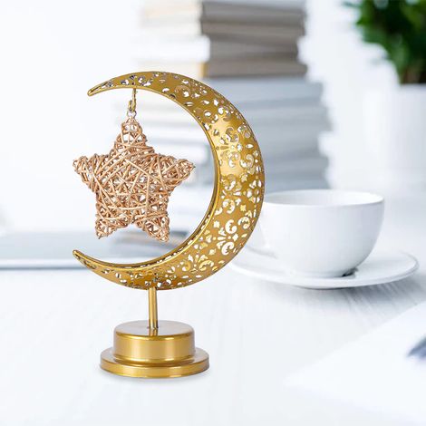 Lampe lune en fer forgé à LED, lampe sphérique, lampe décorative pour les fêtes musulmanes, lampe de table pour chambre, lampe d'ambiance, lampe style étoile en rotin. (1/4)