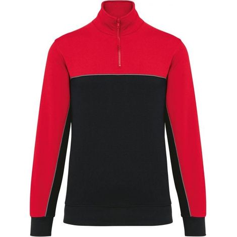 Sweat-shirt écoresponsable à col zippé WK. Designed To Work Noir / Rouge XS. (1/3)
