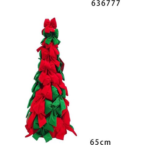 TRADE SHOP - Albero Di Natale Di Fiocchi Decorativo 65cm Ornamento Natalizio Da Appoggio Autoportante - Rosso e verde (1/2)