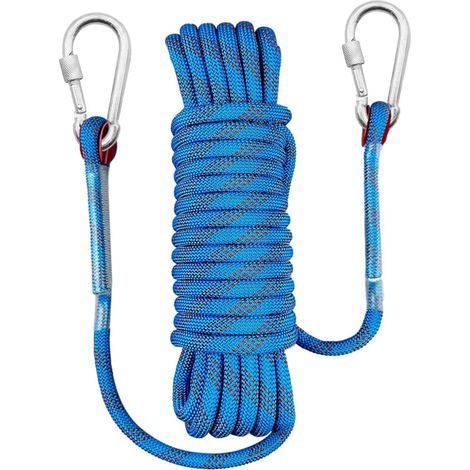 Corde d'escalade de 10 mètres, corde de sécurité en nylon, diamètre 10 mm, avec 2 mousquetons. Convient pour l'escalade, le rappel et les sports de sauvetage. (1/5)