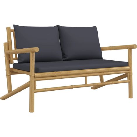 Banc de jardin Banc extérieur Banquette de jardin avec coussins gris foncé bambou (1/5)