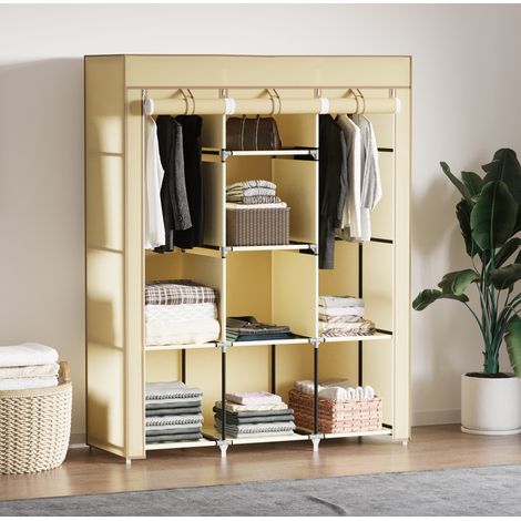 CHICFURN Armadio guardaroba in tessuto 125x43x162,5 cm beige, 2 appendiabiti e 8 ripiani (1/5)