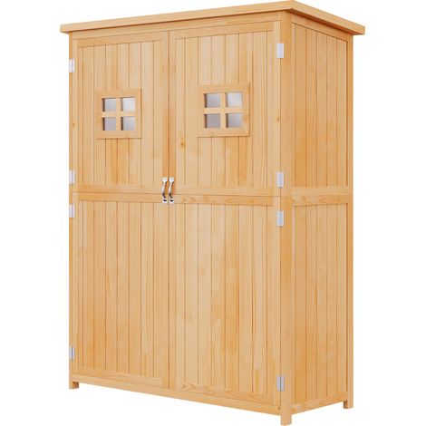Gartenhaus aus vorgeöltem, massivem Tannenholz, 127,5 x 50 x 164 cm, 2 Regalböden, 2 Türen, 2 Fenster, wasserdichtes Bitumendach