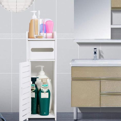 White Bathroom Storage Cabinet Waterproof Space Saving