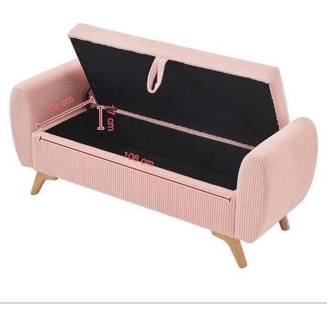 Panca contenitore da ingresso in velluto a coste da 145 cm con gambe in legno, per camera da letto o soggiorno, rosa (1/5)