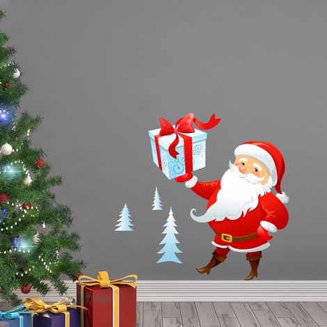 Sticker Noël le Père Noël venu de Laponie - Autocollants stickers adhésifs noël - décoration fêtes - 70x60cm (1/4)
