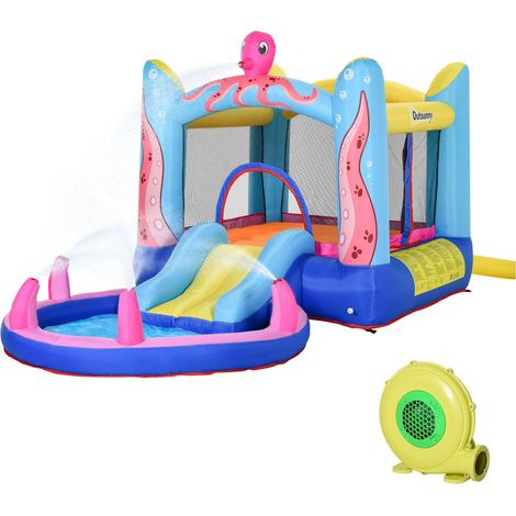 Château gonflable auto-gonflable avec souffleur, patchs, trampoline, bassin, toboggan 360x175x180 cm