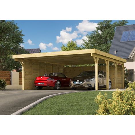 Karibu Doppelcarport Classic 2 + PVC-Dach Carport aus Holz , Unterstand Überdachung Kesseldruck imprägniert (1/4)