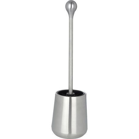 WENKO Porte Brosse WC acier inox, brosse WC silicone noire, Acier Inox Brillant, ø11.5 x L40 cm, Mat (1/3)