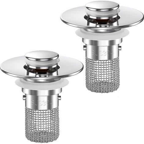 Bouchon d'évier avec récupérateur de cheveux (2 pièces), crépine d'évier escamotable avec filtre amovible en acier inoxydable, crépine de salle de bain pour lavabo.