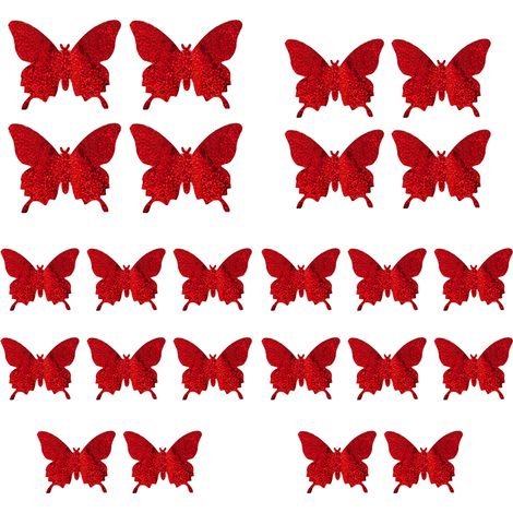 Décoration murale papillons, lot de 24, autocollants papillons 3D aimantés pour décorations de fête (colorés, 24 pièces) (1/5)
