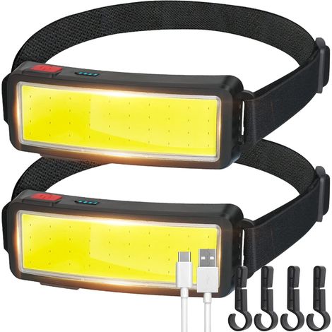 GROOFOO Lampe Frontale LED COB,Torche Frontale USB Rechargeable Puissante,étanche Phare 2 pièces,Lampe de travail pour casque,pour Le Camping,la Pêche,Entretien et construction de voiture (1/5)