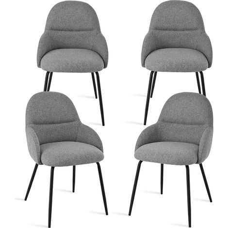 Lot de 4 chaises de salle à manger avec accoudoirs, tissu lin gris clair (1/5)