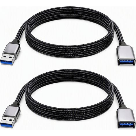 2PCS Rallonge USB 3.0 1m Adaptateur USB A Femelle vers USB Mâle, USB Extension Cord 3.0 Pour Transfert Rapide De Données,Compatible Ordinateur,Clavier, Souris, Webcam, Disque Dur Et Accessoires (1/5)