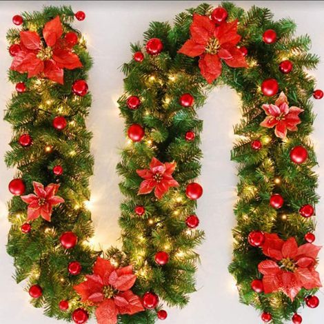 Decorazione natalizia a forma di ghirlanda, ghirlanda natalizia artificiale con luci, cartello natalizio per il portico, decorazione natalizia (rossa) (1/5)