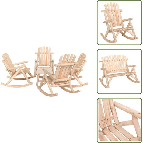 The Living Store 5-tlg. Garten-Lounge-Set Massivholz Fichte - Holzschaukelstuhl (1/5)