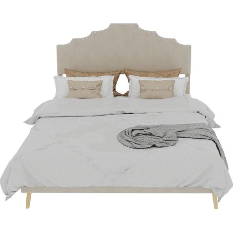 Lit rembourré moderne et minimaliste, tête de lit douce et confortable, 160200CM, beige, meuble de chambre multifonction, cadre de lit bas à coffre, sans vérin à gaz, sans matelas. (1/5)