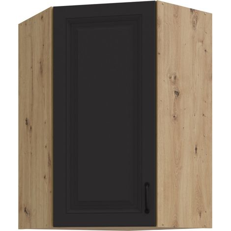 Eckhängeschrank 60x60 cm Stilo Grau + Eiche Artisan Küchenzeile Küchenblock Küche Landhaus Höhe 90 cm (1/4)