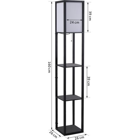 Lampadaire avec étagères, en bois, 26 x 26 x 160 cm, pour salon/chambre (ampoule non incluse)