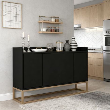 Küchenbuffet - Holzbuffet - 4 Türen - 120×30×80 cm - Schwarz, ohne Griffe