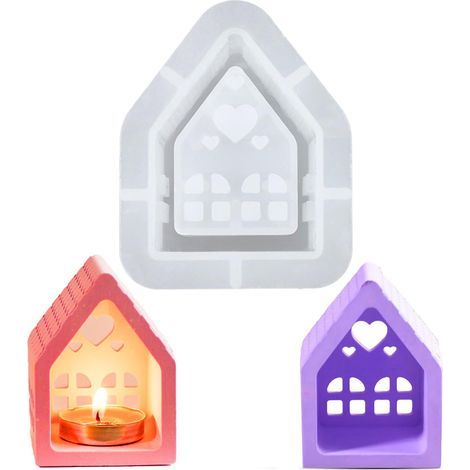 Moule Silicone Forme de Maison, Moule Bougie pour Moulage de Maison, Moules en Silicone 3d pour Maison, Silicone Moules Coulée Maisonsmoules en Silicone pour Petites Maisons Décoration de Noël (1/5)
