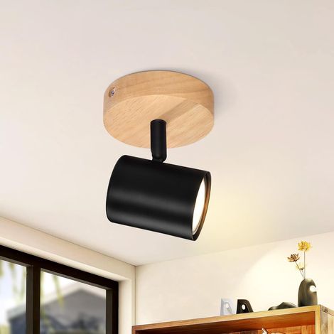 ZMH Plafonnier Spot GU10 - Noir Moderne Bois 350° Orientable Lampe de Salon pour Chambre Couloir Cuisine MAX.40W - Sans ampoule (1/5)