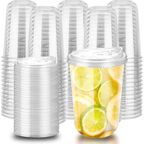 50 Pcs Clear Plastic Cups with Lids, 480ml Reusable Plastic Coffee Cups Elegant Glasses for Ice Cream Coffee Smoothie Milkshake Cold Drinks Parties Catering (1/5)