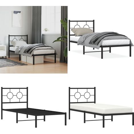 Cadre de lit métal sans matelas avec tête de lit noir 80x200 cm - Cadre De Lit - Lit Double - Lit Metal - Lit Moderne - Literie - Home & Living (1/5)