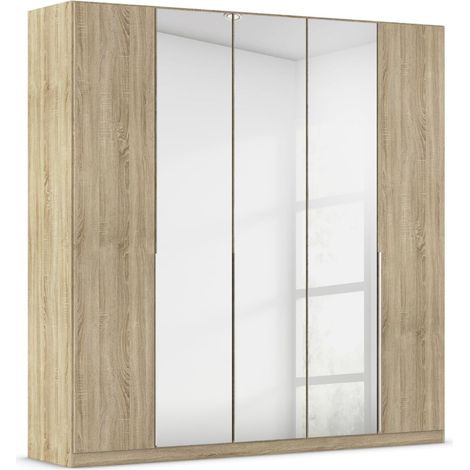 Armoire à Porte Tournante en Chêne Sonoma avec Miroir 5 Portes avec Kit d'Accessoires Basic 3 Tringles à Linge, 6 Étagères Lxhxp 226X229X54 Cm (1/5)