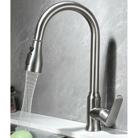 Robinet cuisine inox 360°, mitigeur avec douchette, 3 modes, tuyau 60 cm