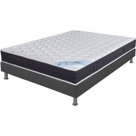 Matelas + sommier tapissier 120x190 Ressorts - Rubis - Soutien très ferme - Gris (1/5)