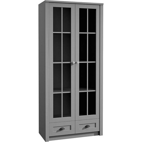 AX LIVING Vitrine Glas Palmano W2S – 90 cm breit, Stilvoll Grau
