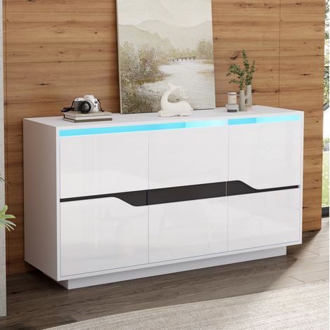 Aparador salón con LED y 3 puertas en blanco negro OKMYHOME (1/5)