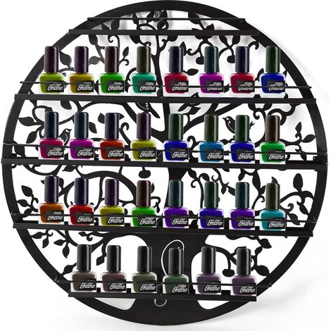 COSTWAY Nagellack Regal Nagellack Organizer Ablagen Nagellack Staender Lippenstiftstaender Wandregal Nagellackdisplay Aufbewahrung Metall 60 x 60 x 6cm Schwarz