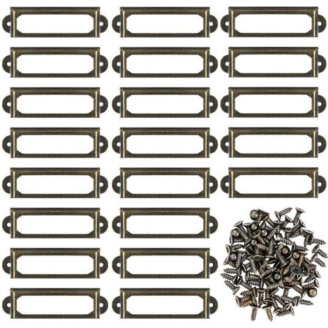 Set mit 50 Etikettenhaltern aus bronzefarbenem Metall – Maße: 5,9 x 1,7 cm – Inkl. 110 Schrauben zur Befestigung – Für Möbel und Regale