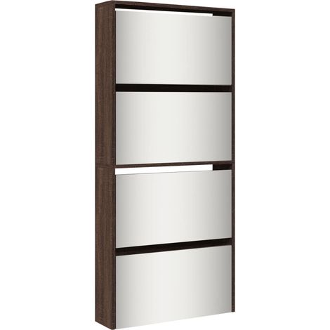 Armoire à chaussures range chaussures rangement meuble entrée couloir salon miroir 4 niveau x 63 x 17 x 134 cm brun (1/5)