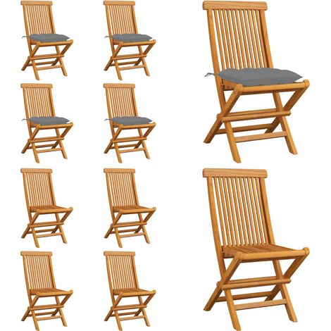 Gartenstühle mit Grauen Kissen 4 Stk. Massivholz Teak - Gartensessel - Gartenmöbel - Teakholz Gartenstuhl - Outdoor Sessel - Balkonmöbel - Home & Living (1/5)