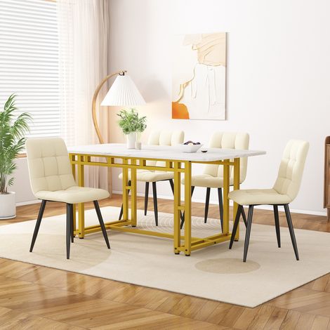 Mesa de comedor 120x70 cm dorado en MDF con patas metálicas y estilo moderno (1/5)